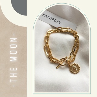 🐾lắc tay cài dây kép đồng xu retro - the moon - vòng tay đồng xu mạ vàng 🐾