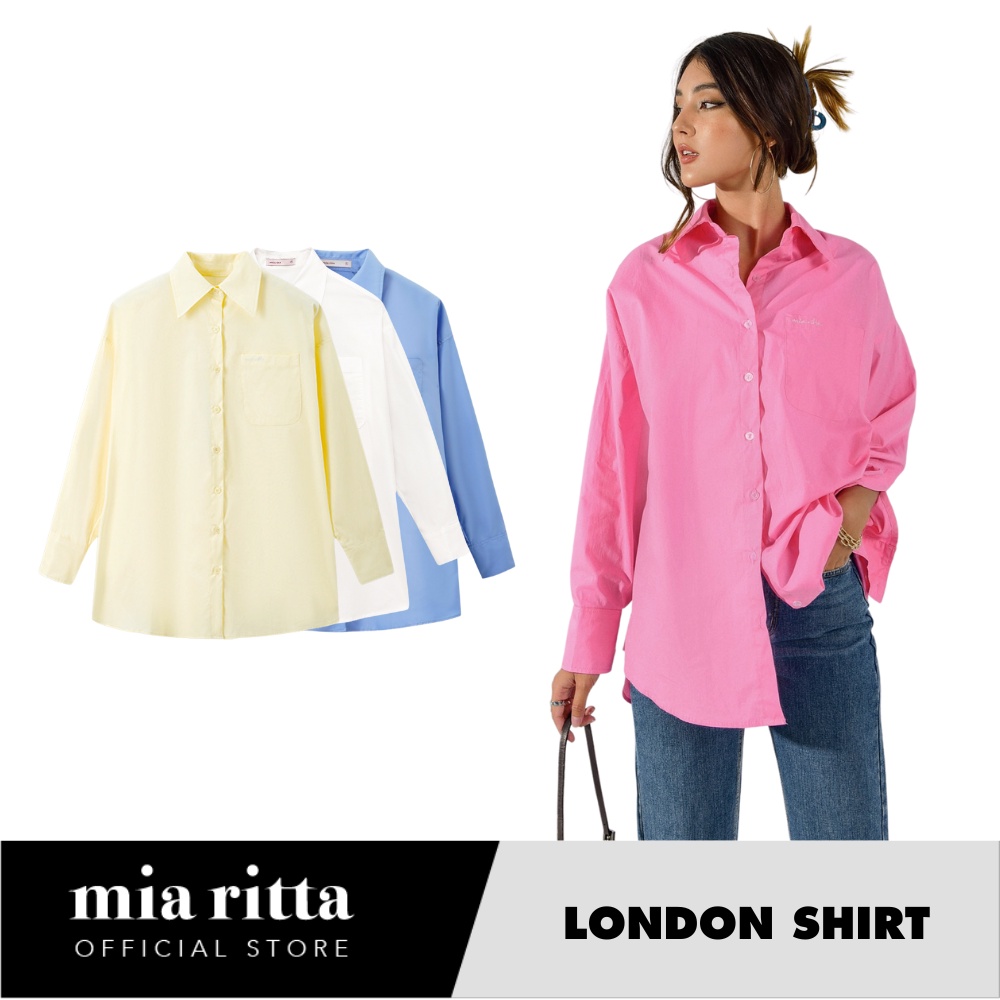 Áo sơ mi nữ form rộng London Shirt Sơ mi thêu túi ngực Mia Ritta A2091 (Ảnh thật)