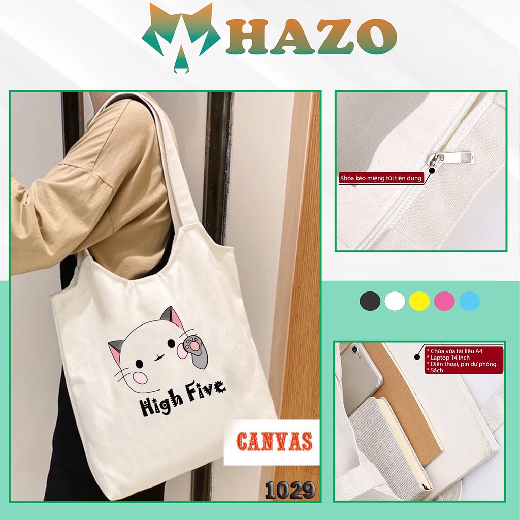 Túi Tote Trắng Chất Vải Canvas 508 1029 High Five Dễ Thương Hàng Chuẩn Đẹp - Hazo