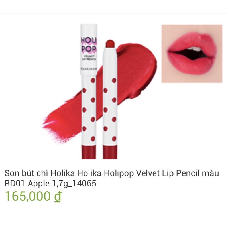 Son Bút Chì Holika Holika Holipop Velvet Lip Pencil có dưỡng môi, lâu trôi