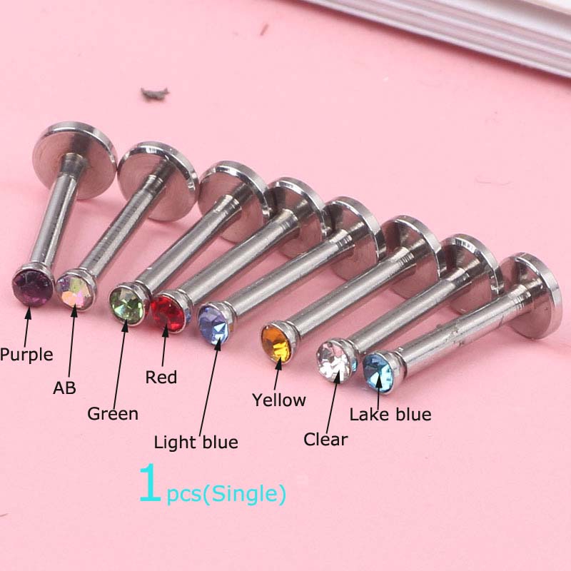 Khuyên Xỏ Môi Chất Liệu Thép Không Gỉ Đính Đá Phong Cách Sành Điệu 16g
