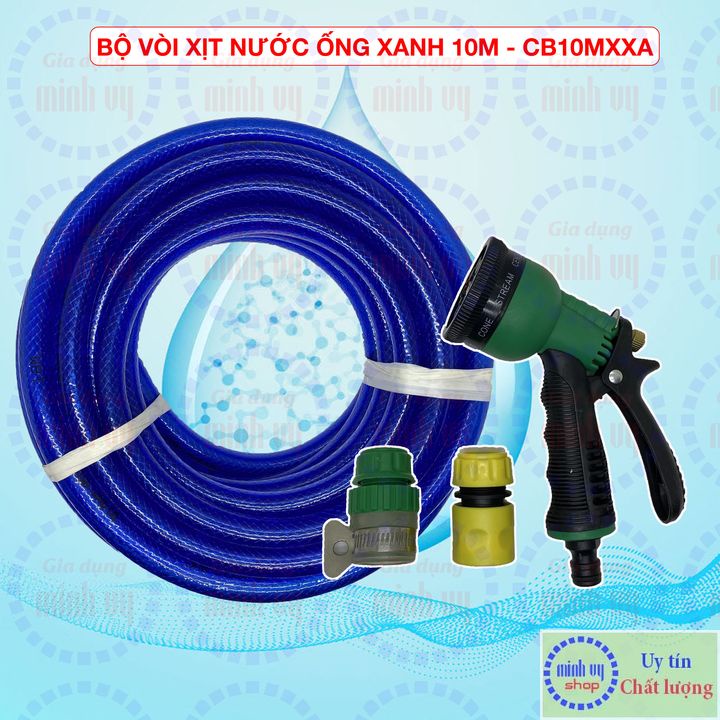 Bộ ống lưới xanh kèm vòi xịt nước rửa xe, tưới cây , chiều dài ống  5m / 10m đầu nối nhanh nối thẳng vòi nước