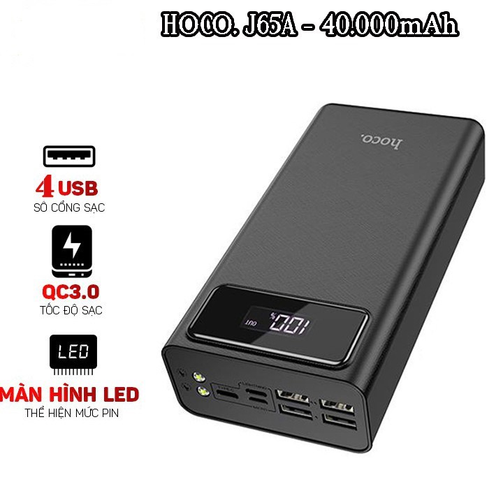 Hoco J65 & J65A / Pin Sạc Dự Phòng 30000mAh & 40000mAh 4 Cổng USB 2.0A Có Đèn Led / Chính Hãng Hoco