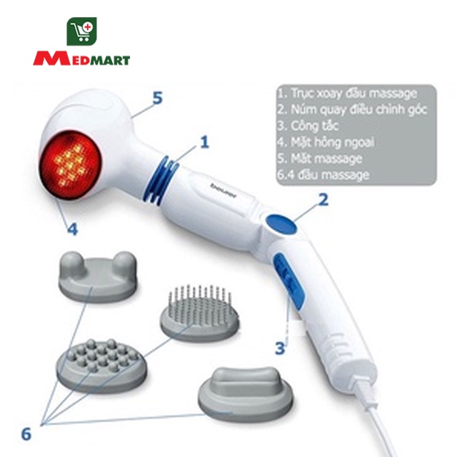 Máy Massage Cầm Tay Đèn Hồng Ngoại Beurer MG40, Dễ Tháo Rời, Thư Giãn Thúc Đẩy Tuần Hoàn Máu - Medmart