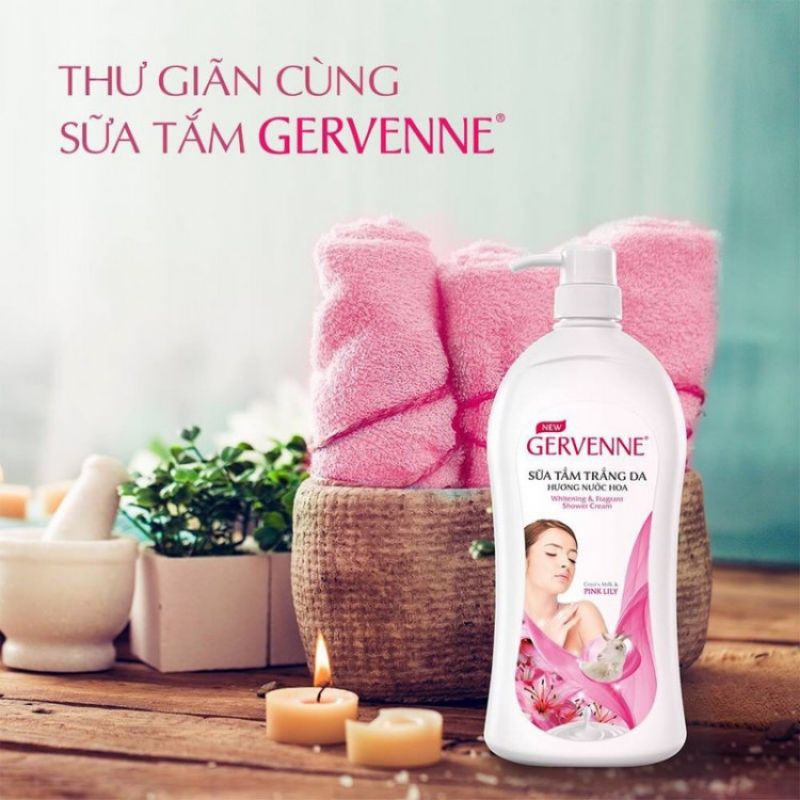 Sữa tắm dê Gervenne chai (450ml) hương nước hoa Lily, sữa tắm trắng da Gervenne hồng