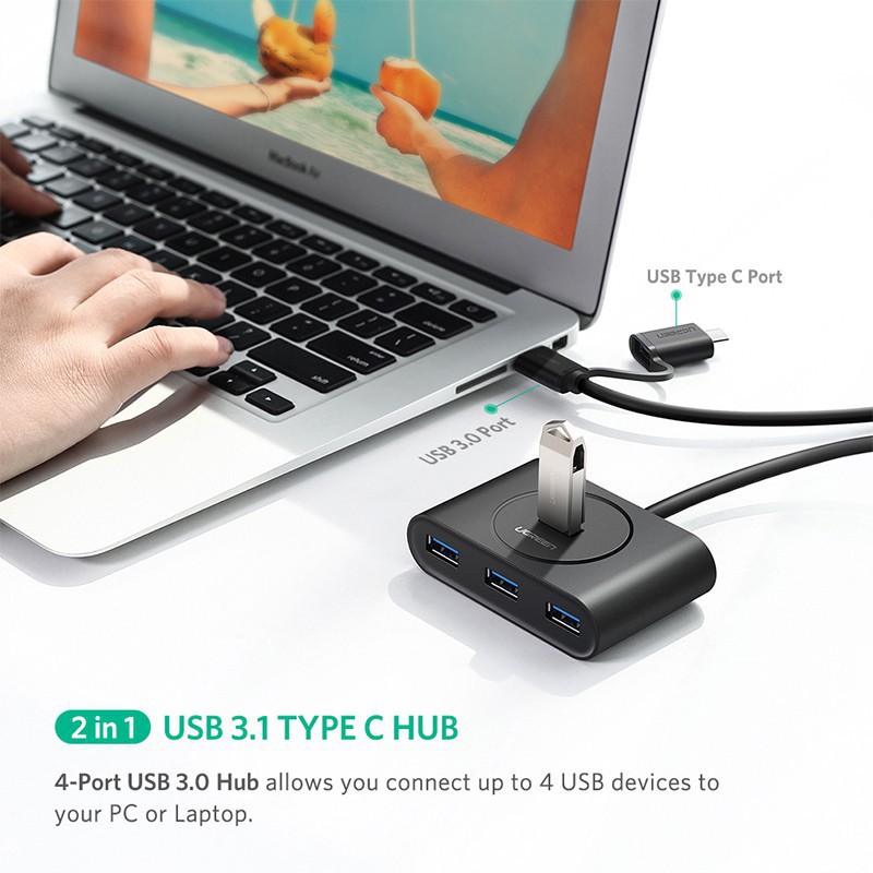 Bộ chia USB 3.0 4 cổng + USB Type C Ugreen 40850