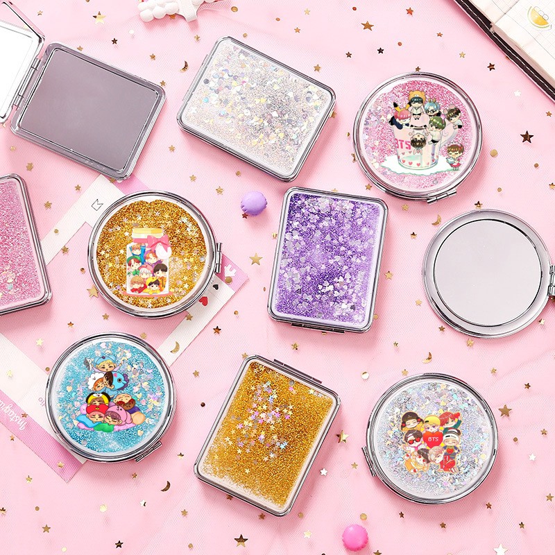 Gương nước chảy kim tuyến idol chibi in hình GNI3 gương 2 mặt