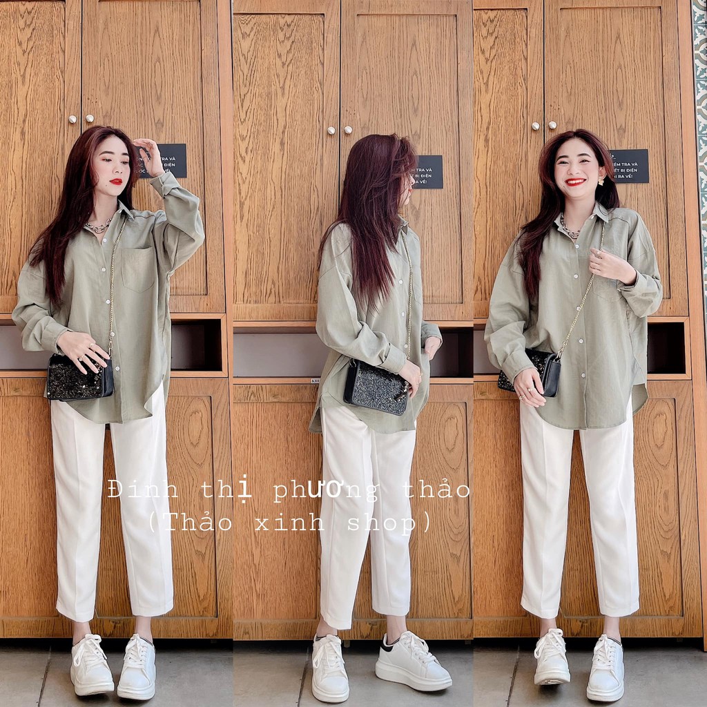 SET ÁO SƠ MI ĐŨI MIX QUẦN ỐNG SUÔNG TRẮNG TRẺ TRUNG NĂNG ĐỘNG 💕𝑭𝑹𝑬𝑬𝑺𝑯𝑰𝑷💕 | BigBuy360 - bigbuy360.vn