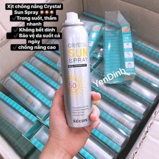 ☀️☀️XỊT CHỐNG NẮNG "RECIPE CRYSTAL SUN SPRAY SPF 50 + PA+++ 50ml