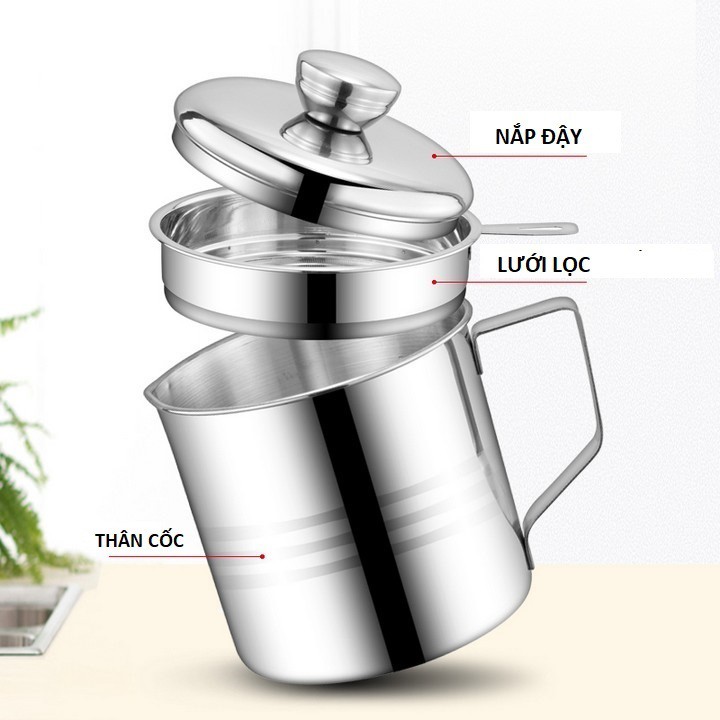 Bình Lọc Dầu Ăn Có Lưới Lọc Cặn bằng INOX 304