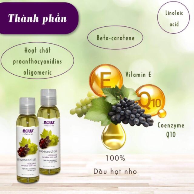 Tinh dầu hạt Nho Now Solutions Grapeseed Oid 118-473ml - Mỹ