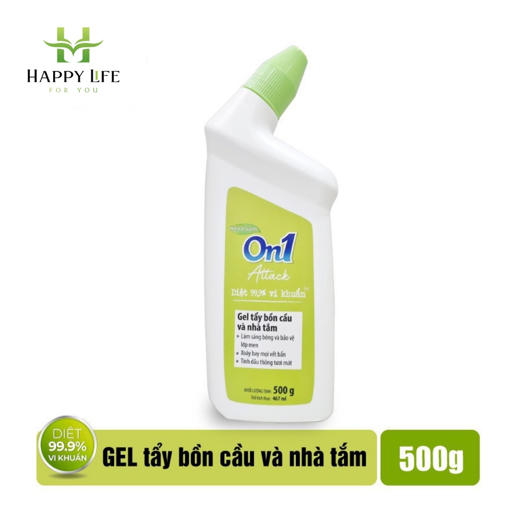 Gel bồn cầu toilet, nước tẩy bồn cầu, tẩy nhà vệ sinh On1 Attack 900g diệt 99,9% vi khuẩn - Happy Life 4U