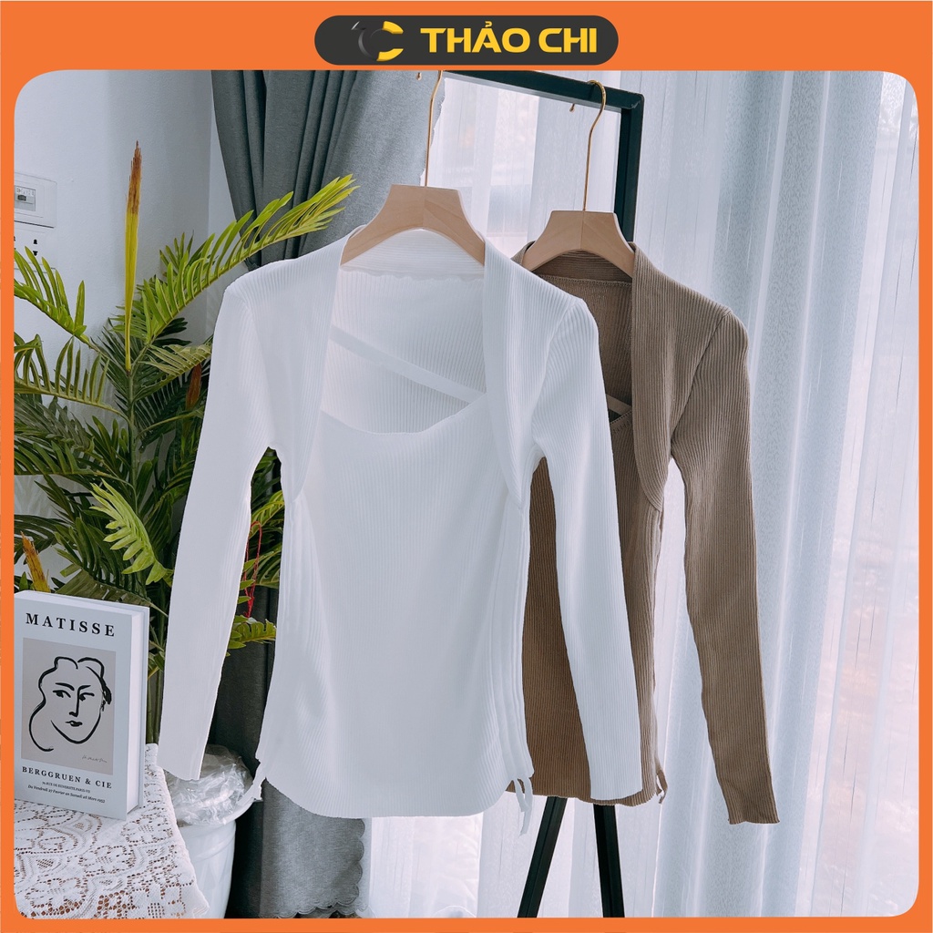Áo len kiể eo rút hai bên dây chéo ngực