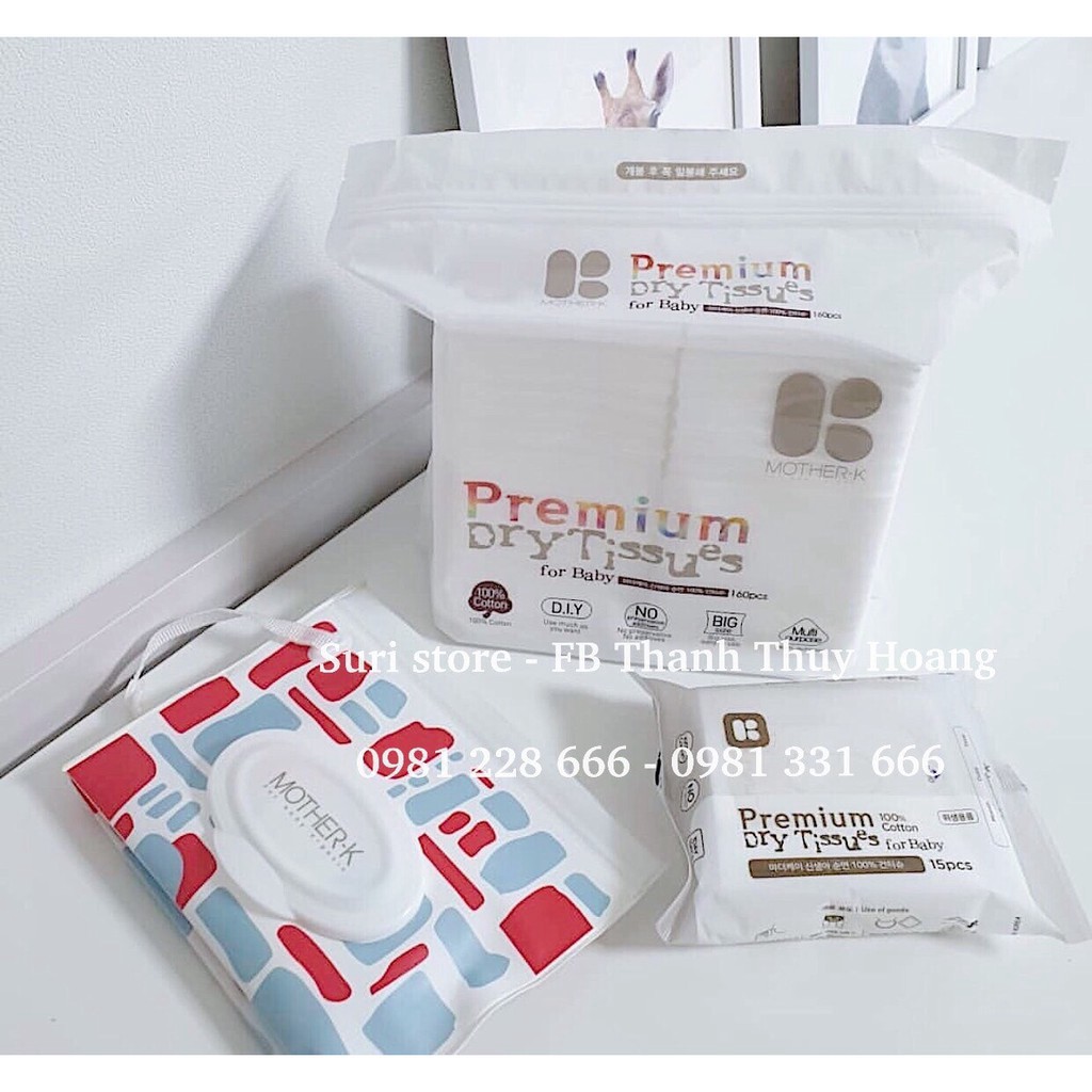 Khăn khô đa năng Mother K Premium Dry Tisues 160 pcs (Gói)