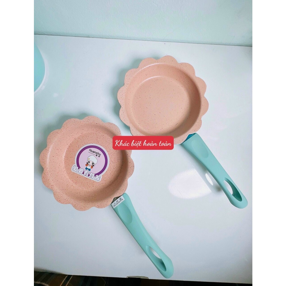 [ BẢO HÀNH 12 THÁNG ] Bộ Nồi Chảo Đá Hình Hoa Cho Bé Ăn Dặm Cao Cấp Chống Dính Kèm Lồng Hấp Babibu