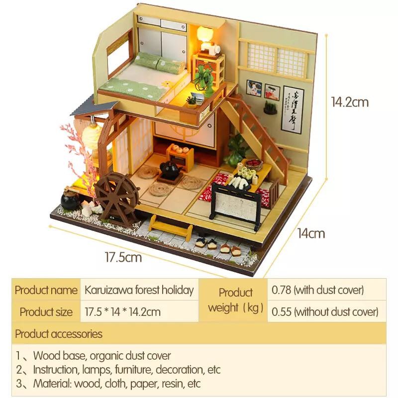 【Giao hàng trong 7 ngày】 Ngôi nhà búp bê tự làm dễ thương với đồ nội thất, nhà búp bê phong cách Nhật Bản M34
