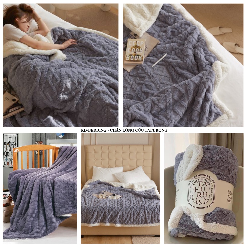 Chăn lông cừu Tafurong cao cấp nhập khẩu. mền cừu len vặn thừng ấm áp thế hệ mới KD BEDDING kích thước 2m x 2m3
