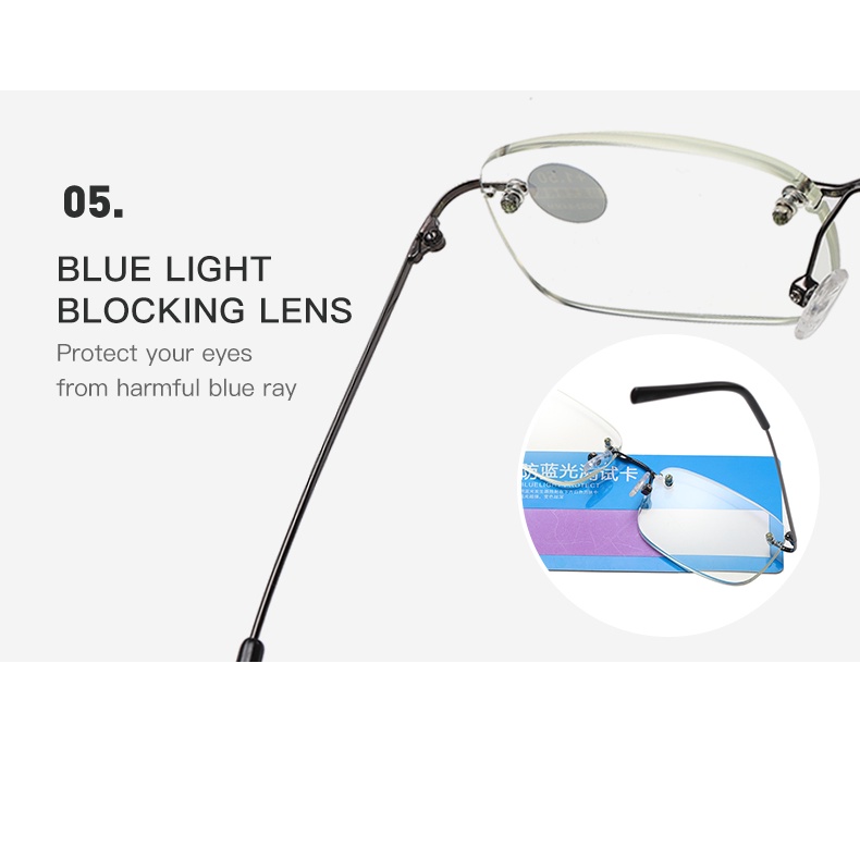 Kính Đọc Sách 3512 Không Viền Chống Tia Bức Xạ Chất Liệu Kim Loại 100 150 200 250 300 350 400