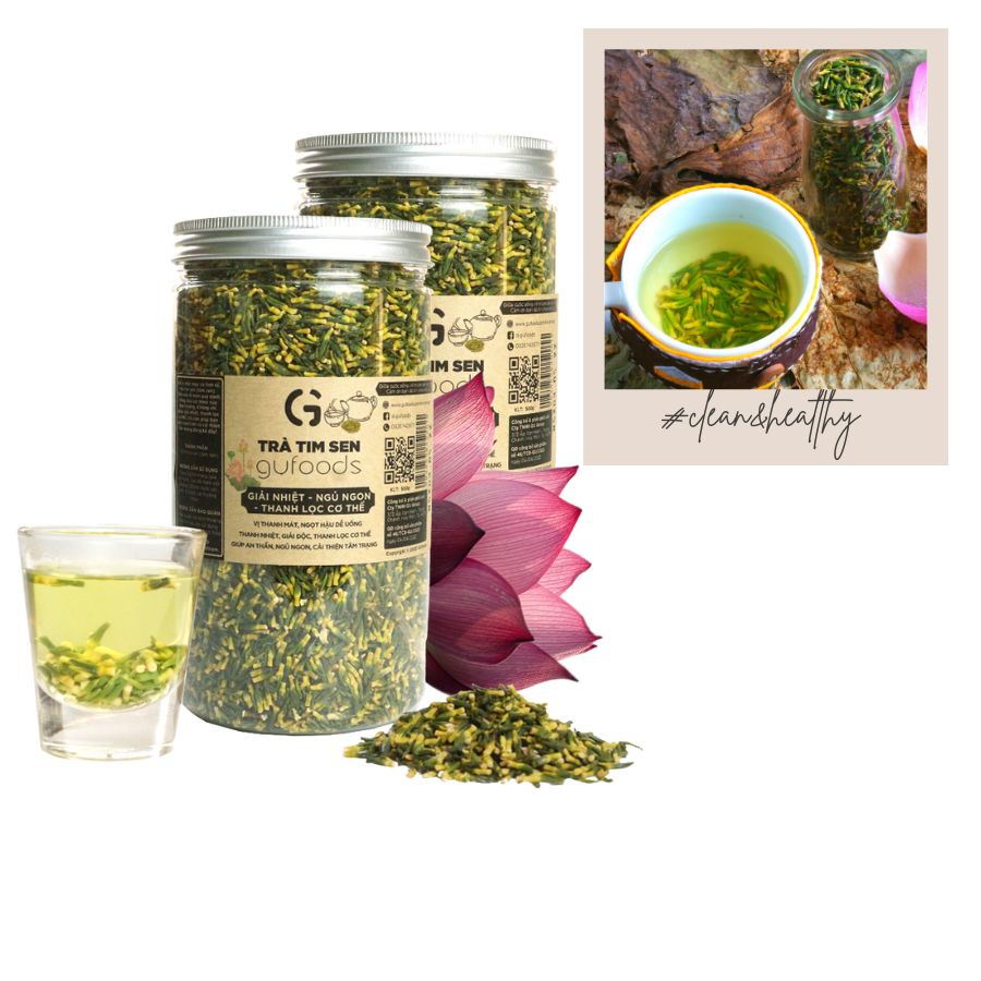 Combo 2 hũ Trà tim sen GUfoods - Thanh nhiệt, An thần, Cải thiện giấc ngủ, Tốt cho sức khỏe (50g/200g/500g)