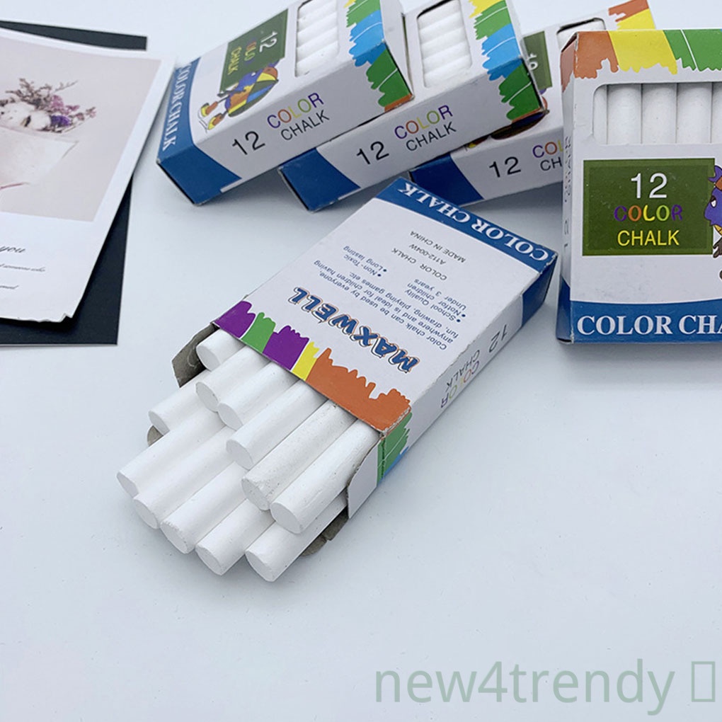 12 Bút Phấn Viết Bảng Không Bụi Màu Trắng Không Độc Hại Cho Học Sinh / Nhân Viên Văn Phòng / Trường Học Mới