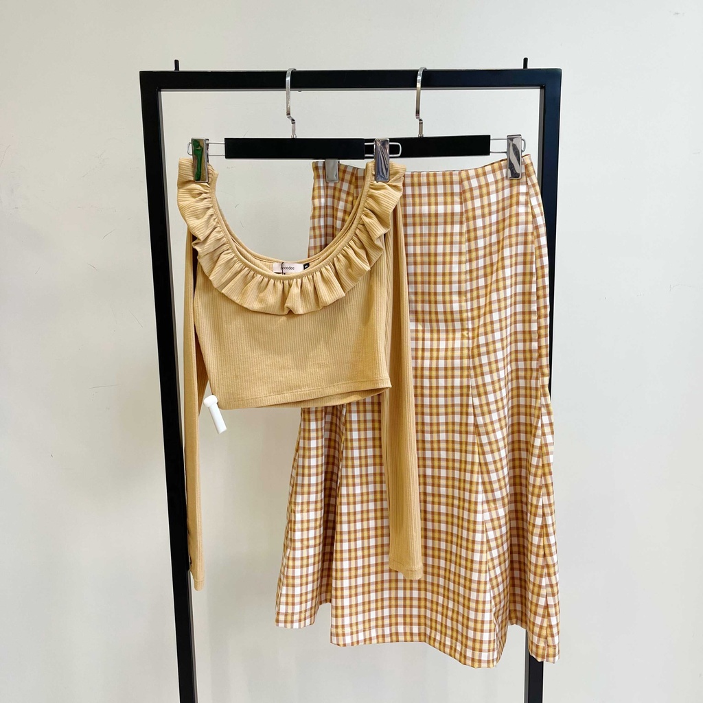 Chân váy dài caro dáng đuôi cá xoè chất kate mềm mịn | Nubi Skirt | Secodee