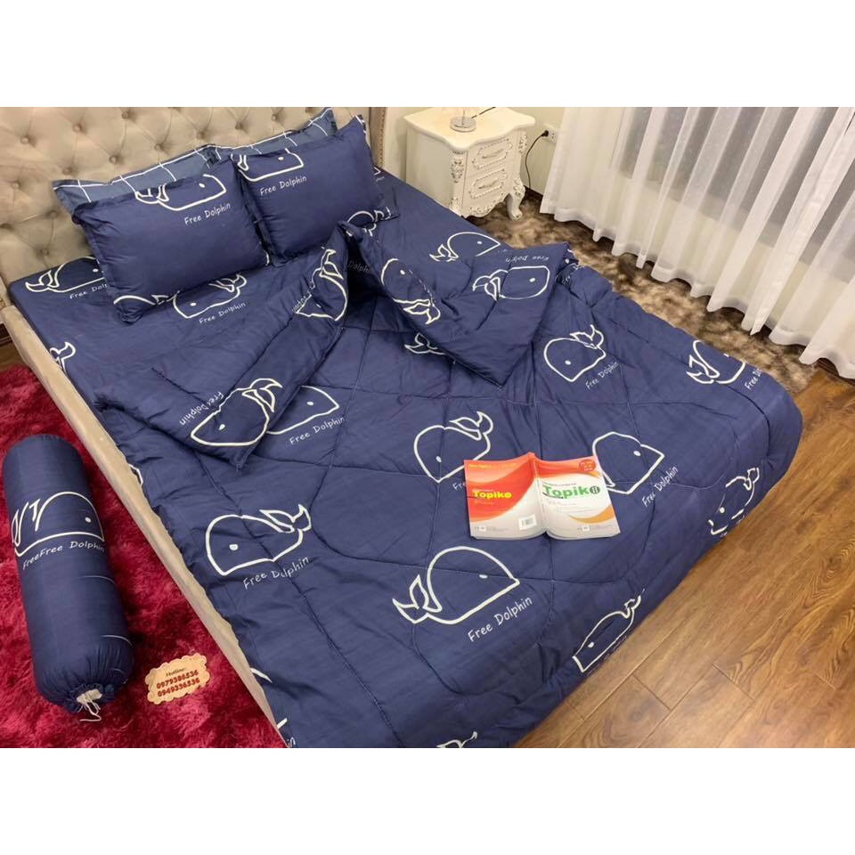 Set 5 Món Chăn Phao Kèm Ga gối Và Vỏ Gối Ôm Mẫu DORAEMON TEM THƯ siêu ấm , siêu nhẹ