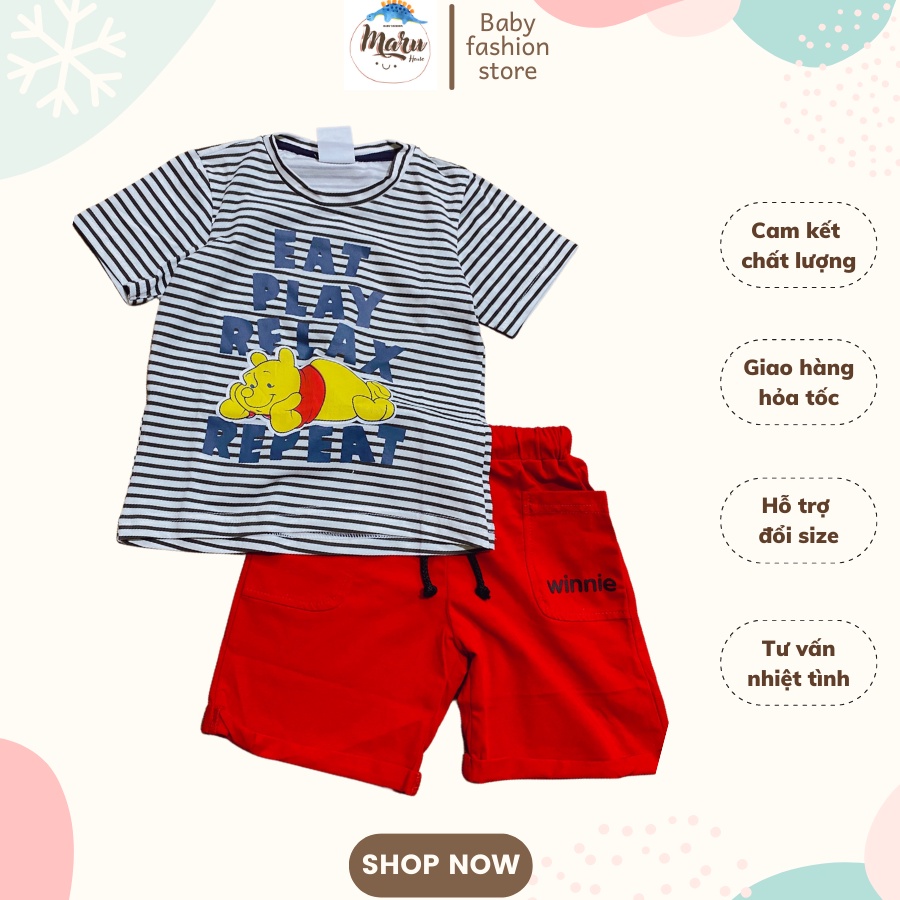 Set Bộ Đồ Thun Cotton Mát HM Hình Gấu POOH Cho Bé Trai Từ 1-6 Tuổi