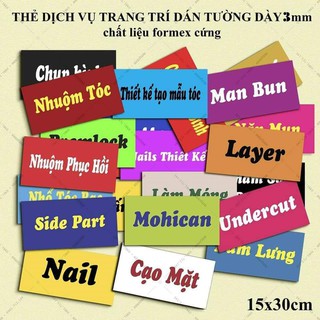 Bộ thẻ dịch vụ trang trí FOMEX dán tường tiệm cắt tóc nhiều màu 10 tấm