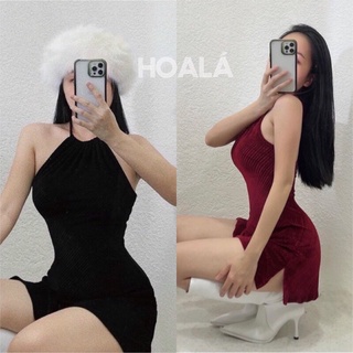Đầm yếm nhung cột dây xẽ tà bigsize 55-90kg
