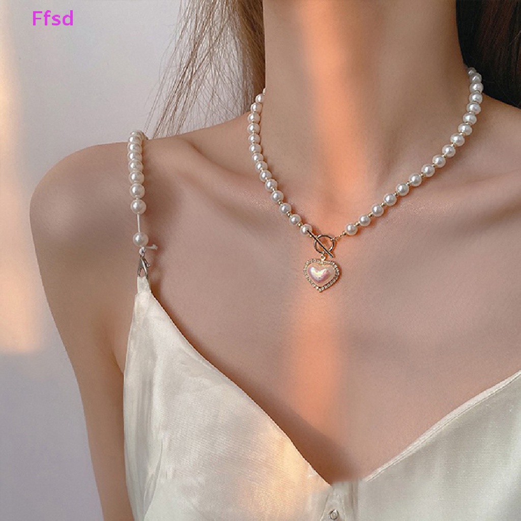 {Ffsd} Vòng Cổ Chuỗi Hạt Ngọc Trai Đơn Giản Ngọc Trai Mặt Hình Trái Tim Thời Thượng Cho Nữ