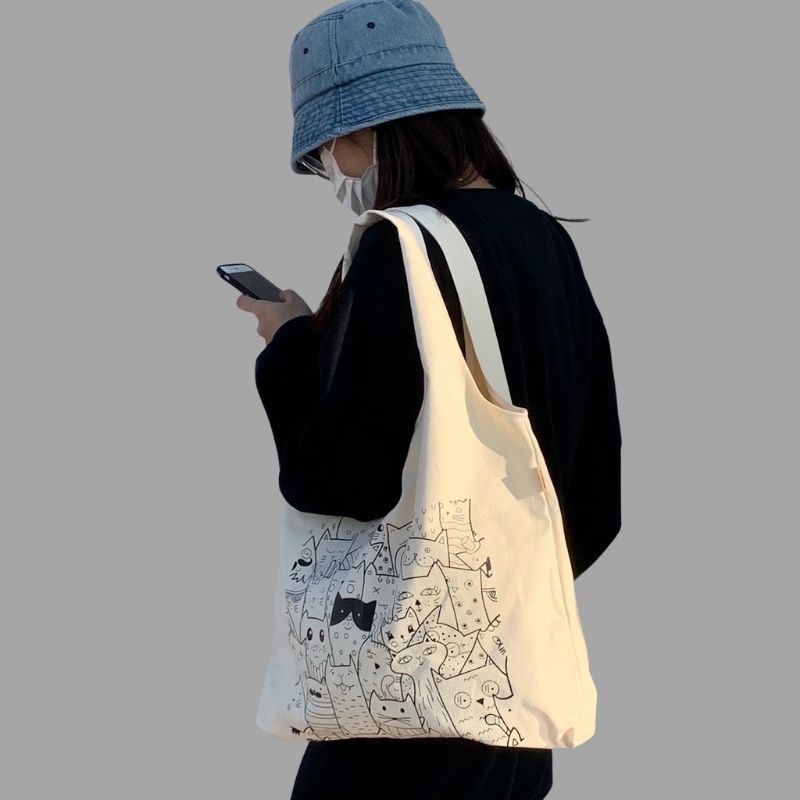 Túi tote vải canvas đeo vai đựng đồ đi học giá rẻ phong cách Hàn Quốc TUCANVAS TCV31