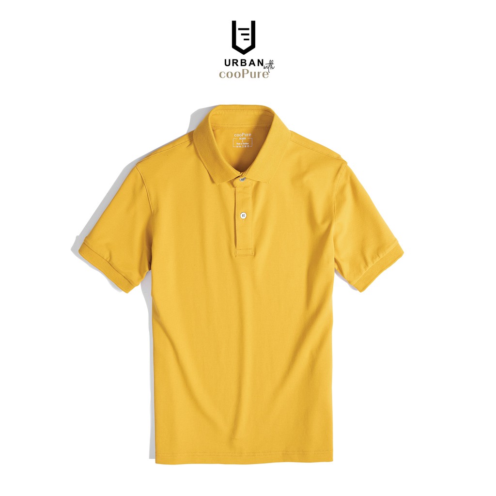 Áo thun polo nam cooPure 100% cotton màu vàng, thiết kế basic NO.1635