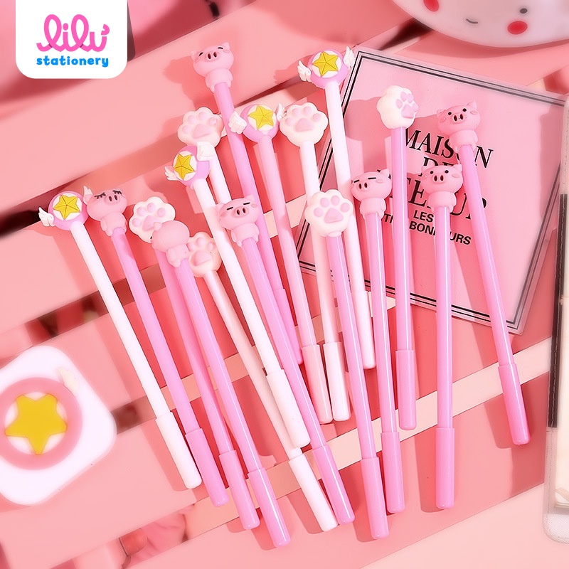 Bút gel đen xanh tùy đợt hàng mẫu hình cute siêu dễ thương cưng xỉu nét ngòi 0.5mm