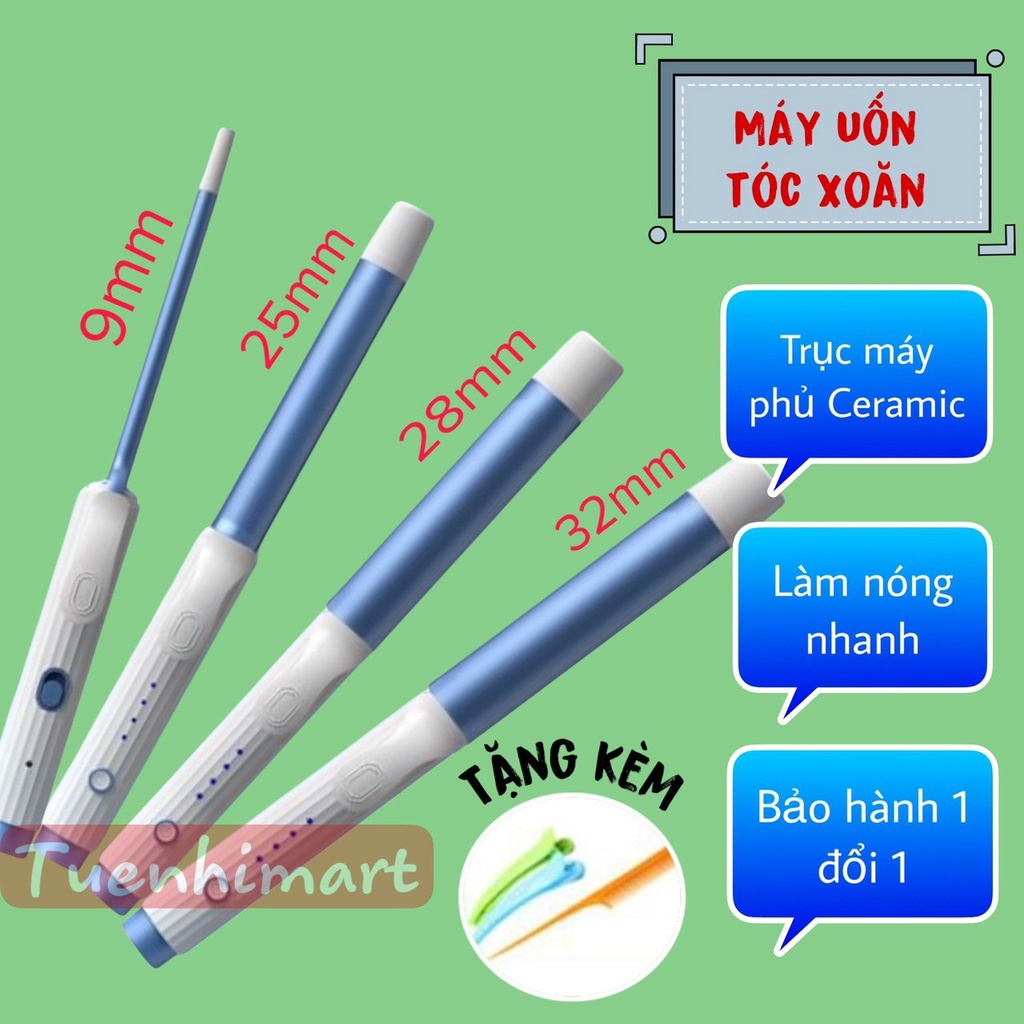 Máy uốn tóc xoăn, máy làm tóc xoăn nhiều size trục tạo nhiều kiểu xoăn khác nhau