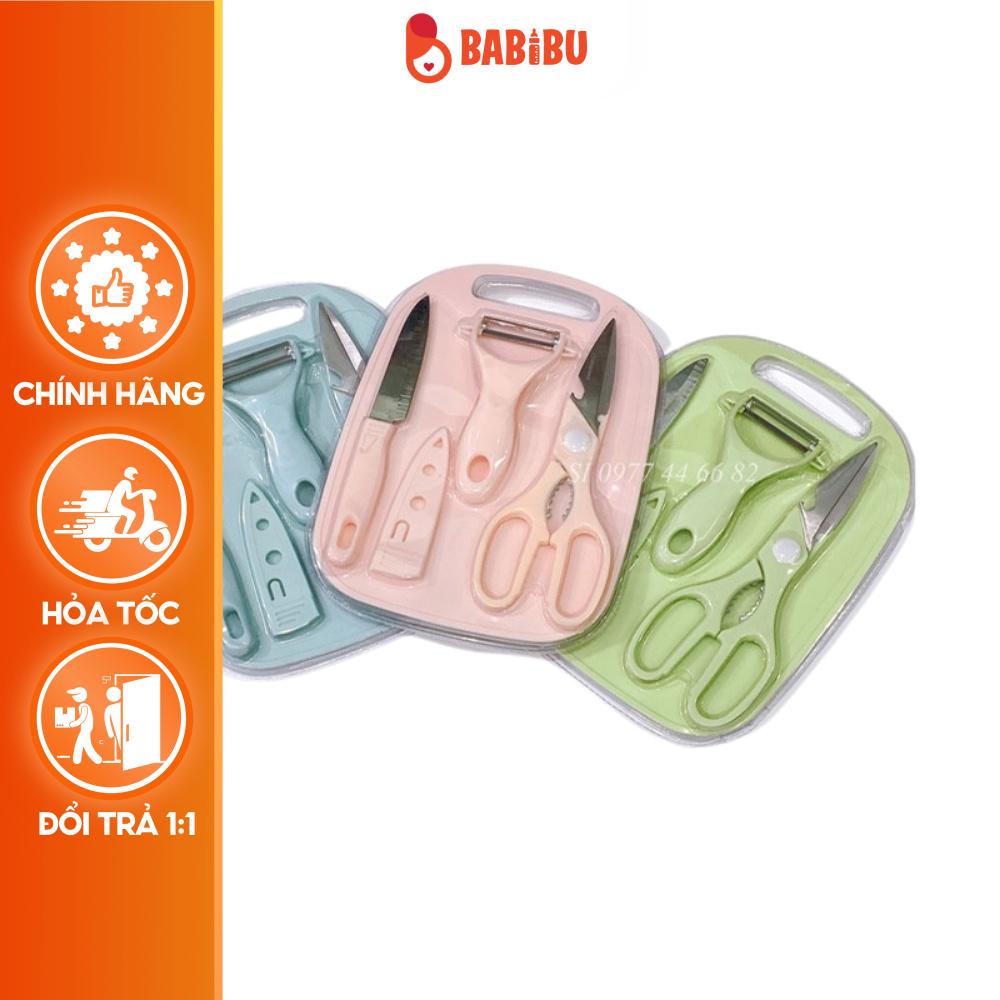 Bộ Dao Kéo Thớt Nạo Cao Cấp Chế Biến Đồ Ăn Dặm Cho Bé Babibu