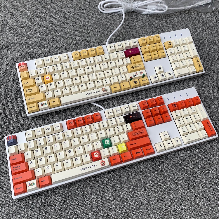 Keycap set PBT Mario Dye-sub nhiều phối màu nút bàn phím cơ phù hợp các layout cơ bản