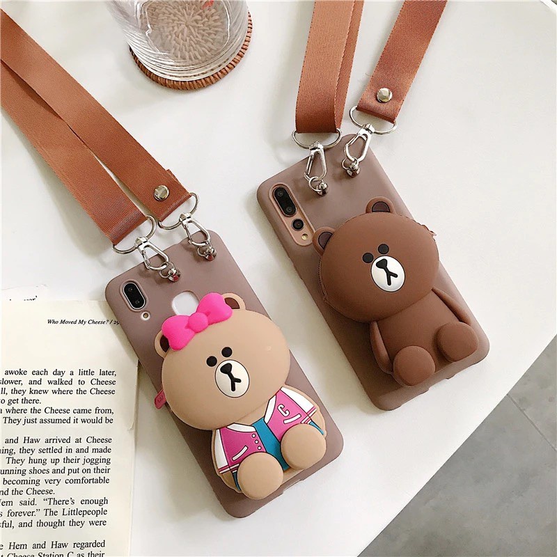 Huawei Honor 9Xlite Honor 10Xlite Honor 9A Honor 8A Honor 9S P smart plus GR3 GR5 Cartoon Bear zero wallet mobile phone protective cover fashion silicone Backpack Sling mobile phone shell cute small backpack mobile phone soft shell