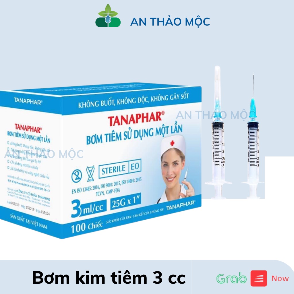 Bơm kim tiêm 3cc tanaphar.Bơm tiêm sử dụng 1 lần.bơm chính hãng.anthaomoc