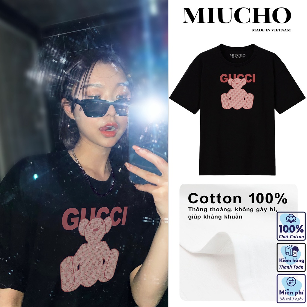 Áo phông guci nữ form rộng tay lỡ unisex, áo thun gucci nữ form rộng tay lỡ unisex cotton AT109 Miucho in logo