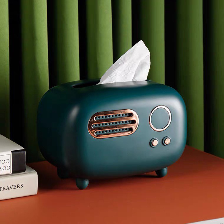 Hộp đựng giấy ăn để bàn hình radio trang trí Tết 2022 cao cấp phong cách vintage - Radio Tissue Box