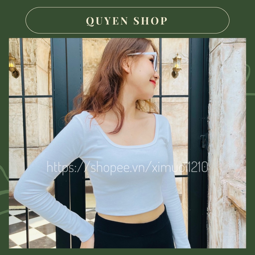 Áo Thun Croptop Cổ Vuông Tay Dài Ôm Body_Áo Croptop Nữ Tay Dài Cổ Vuông_Áo Tay Dài [Video+Ảnh Thật]
