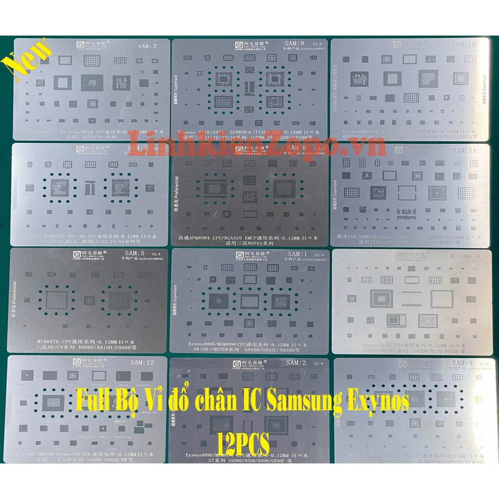 Full Vỉ Làm Chân IC Tất Cả Các Dòng Samsung Exynos Bộ 12PCS - Có Bán Lẻ Từng Vỉ