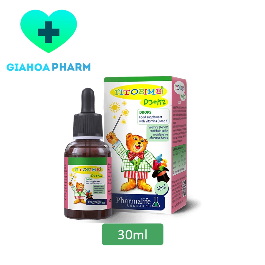 Fitobimbi D3 K2 - Siro bổ sung vitamin D3, K2 cho bé, tăng hấp thu canxi / calci giúp xương, răng trẻ em chắc khỏe