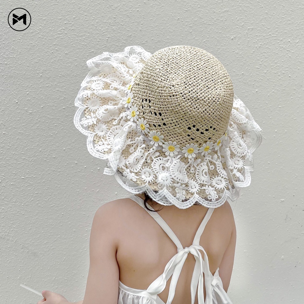 Mũ Cói Phối Ren Chống Nắng Phong Cách Công Chúa Dễ Thương Cho Các Bé