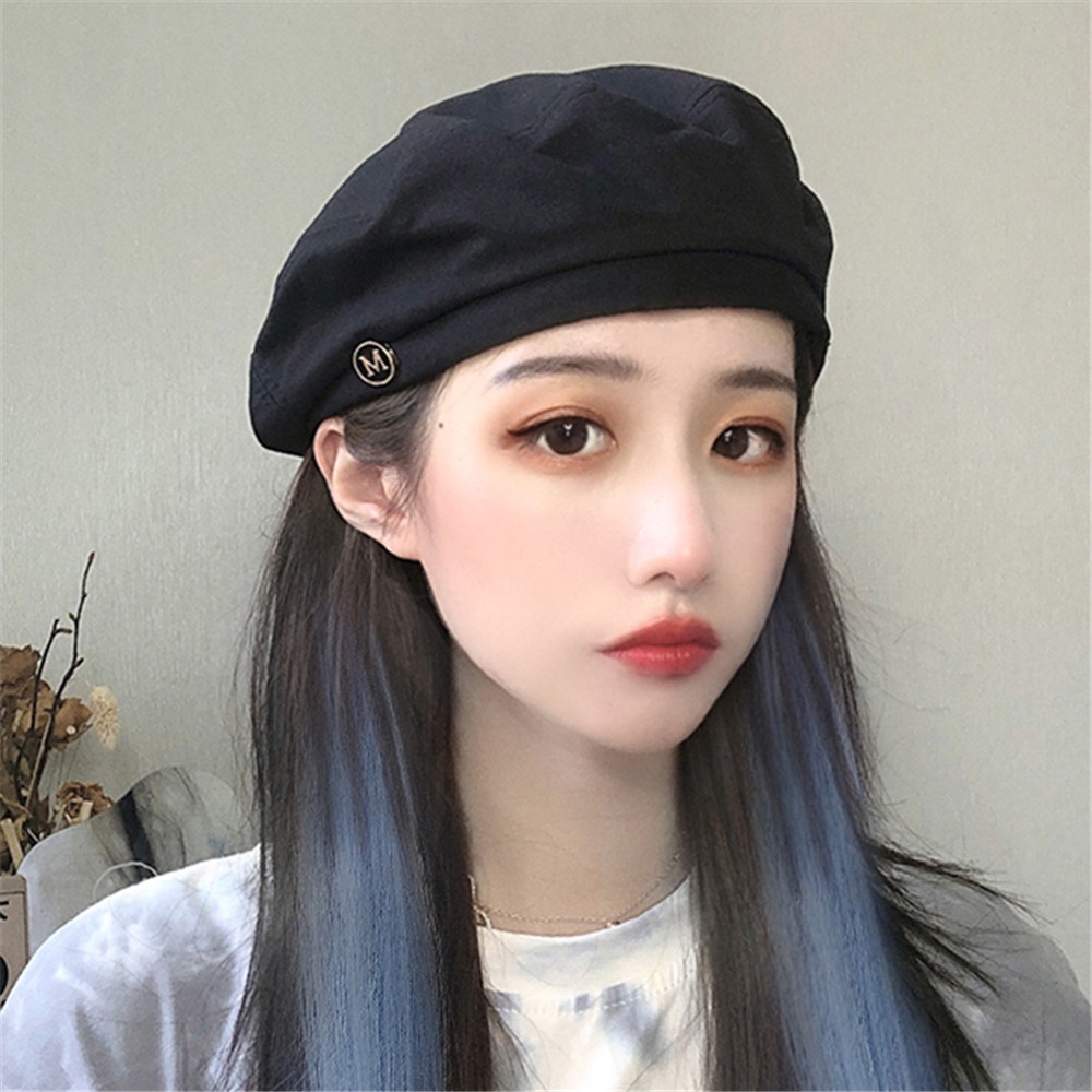 Mũ nồi màu đen in chữ M phong cách Hàn Quốc thanh lịch