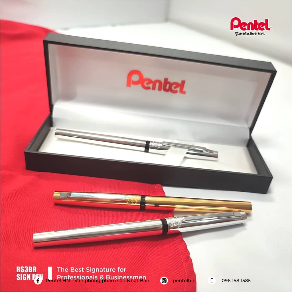 Bút Ký Cao Cấp Pentel RS3 Ngòi 0.8mm Mực Xanh | 2 Màu Vỏ