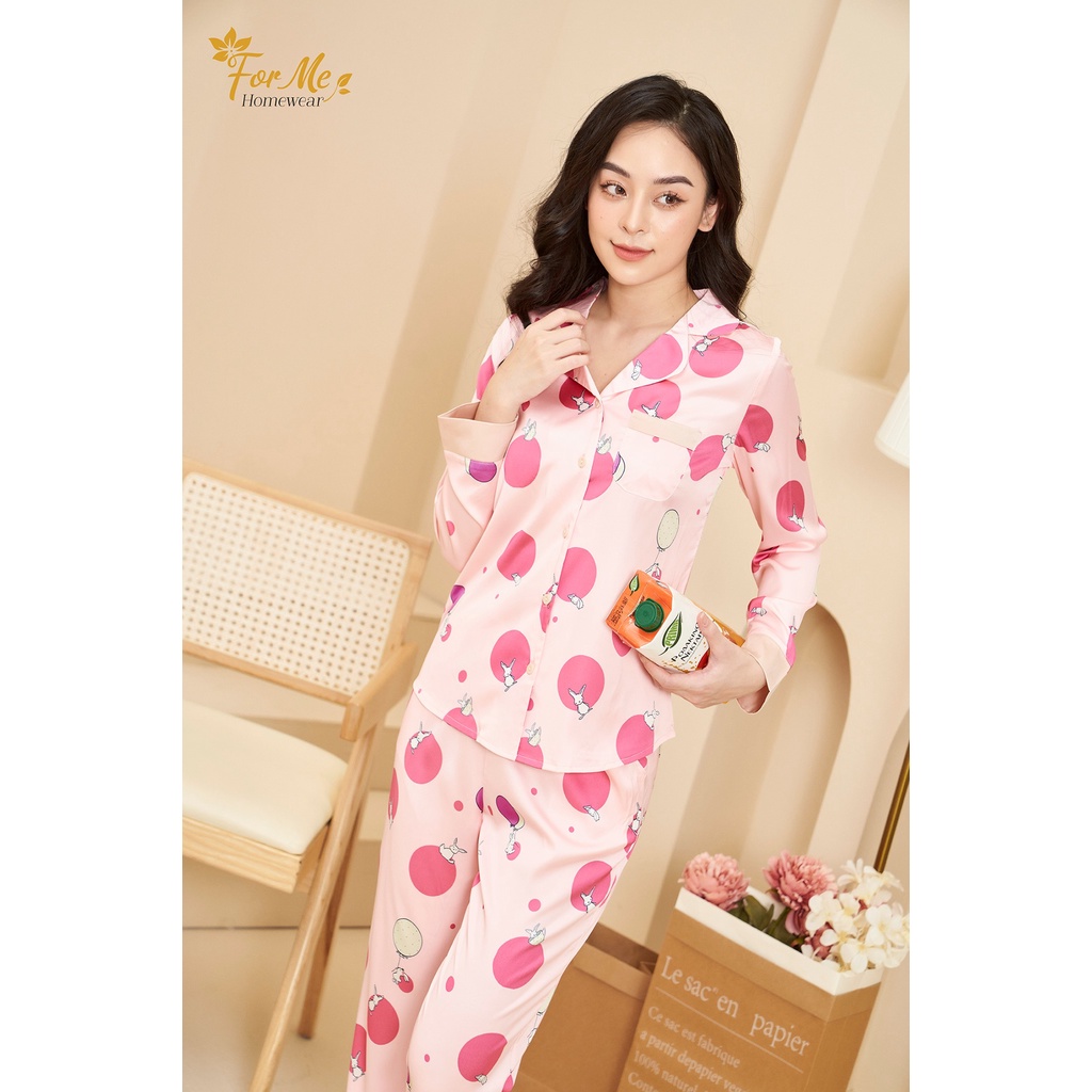 Bộ đồ ngủ, mặc nhà chất Lụa Giấy Luxury Dài Tay Thỏ Bóng Bay 04  ,forme pijama