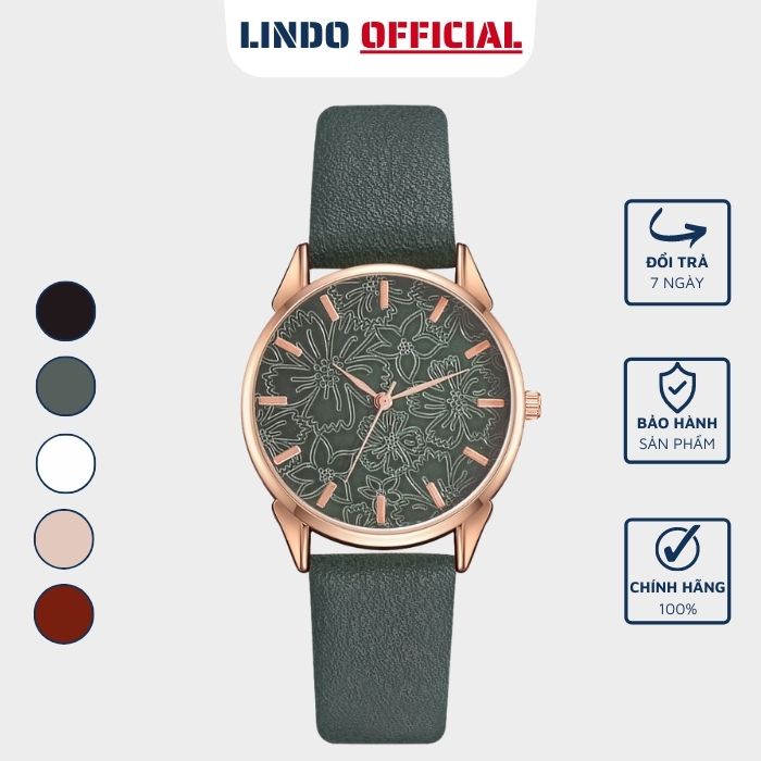 Đồng hồ nữ chính hãng dây da đẹp đeo tay thời trang cao cấp mặt tròn D-ZINER ND53 - LINDO