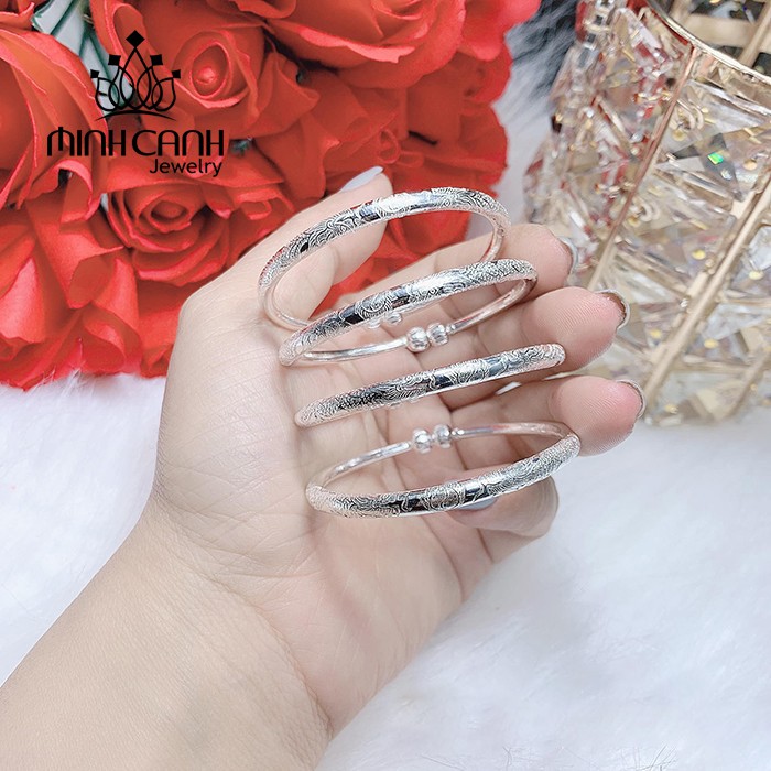 Kiềng Bạc Chạm Khắc Họa Tiết Hình Rồng Cho Bé - Minh Canh Jewelry