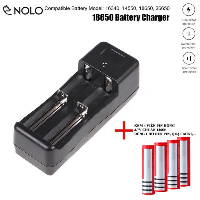 Bộ Sạc Ultra 3,7v 4,2v Model SD02 Tương Thích Các Dòng Pin 18650 16340 14500 10440 26650 Kèm 4 Viên Pin Hồng 3,7V 18650